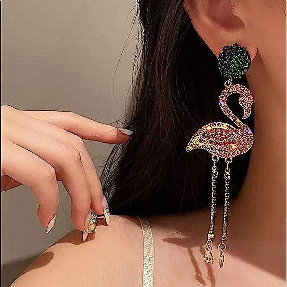 Flamingo Crystal Zircon Earrings - Picture 3 of 5